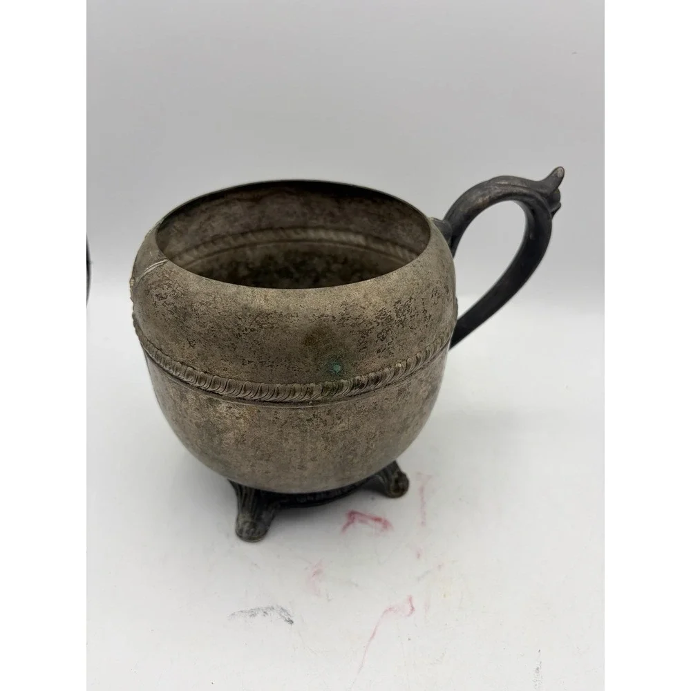 Vintage Silverplate Urn Cup Footed Single Handle Rustic Patina 6.5